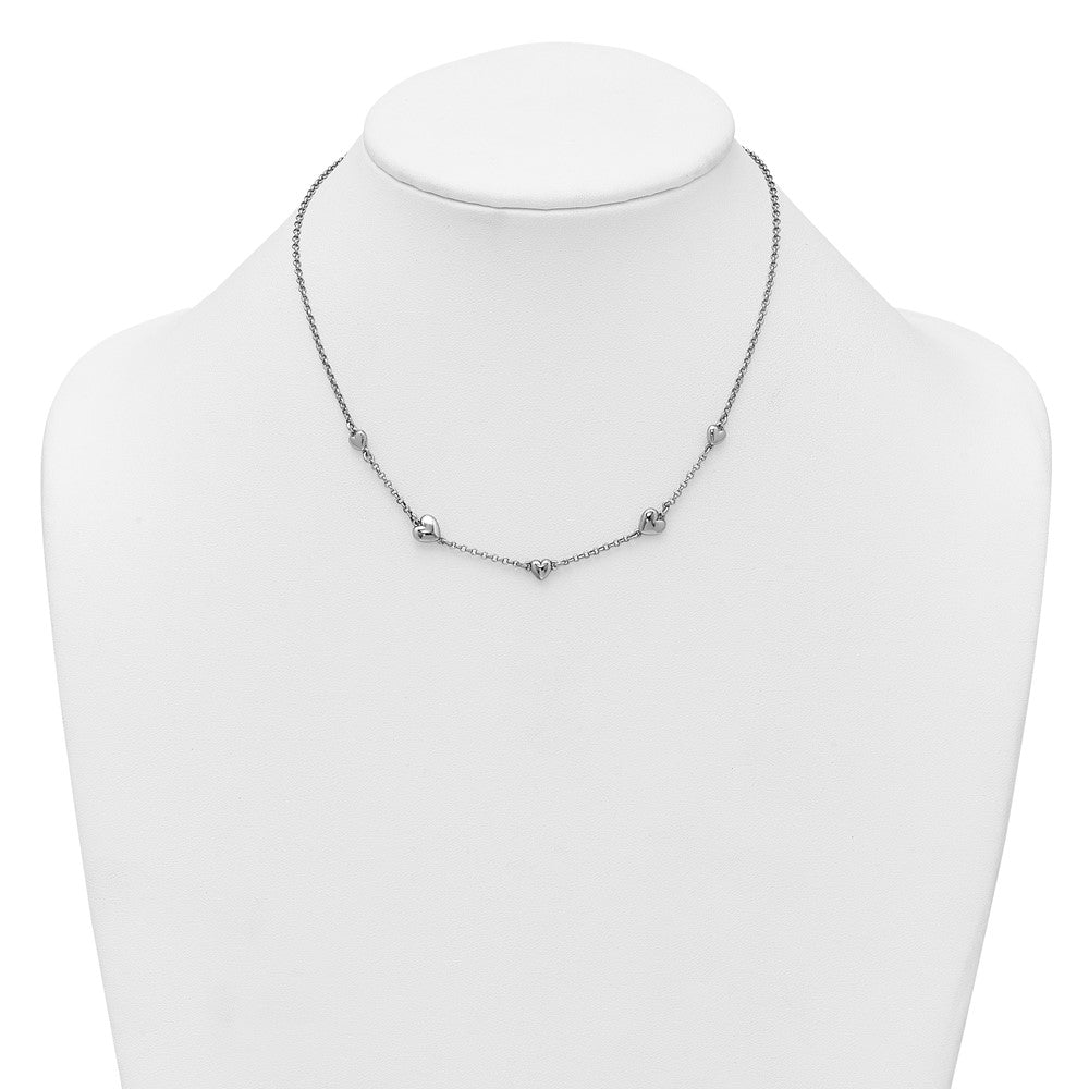 Sterling Silver Rhodium Plated Polished 5 Hearts 16in W/ 2in Ext Necklace