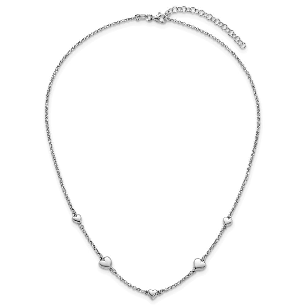 Sterling Silver Rhodium Plated Polished 5 Hearts 16in W/ 2in Ext Necklace