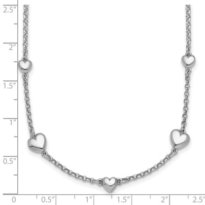 Sterling Silver Rhodium Plated Polished 5 Hearts 16in W/ 2in Ext Necklace