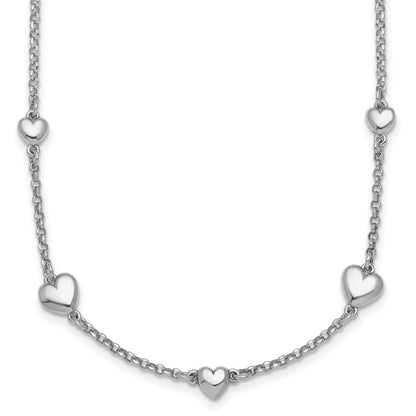 Sterling Silver Rhodium Plated Polished 5 Hearts 16in W/ 2in Ext Necklace