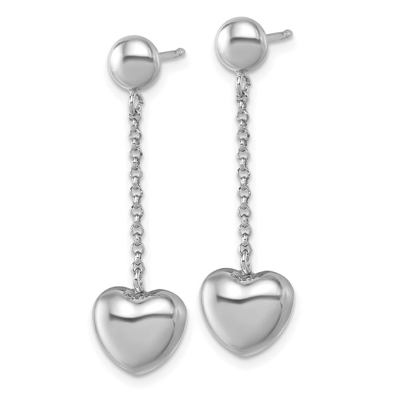 Sterling Silver Rhodium Plated Polished Heart Post Dangle Earrings