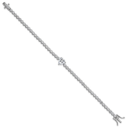 Sterling Silver Rhodium Plated Polished Round and Heart CZ 7.25in Bracelet