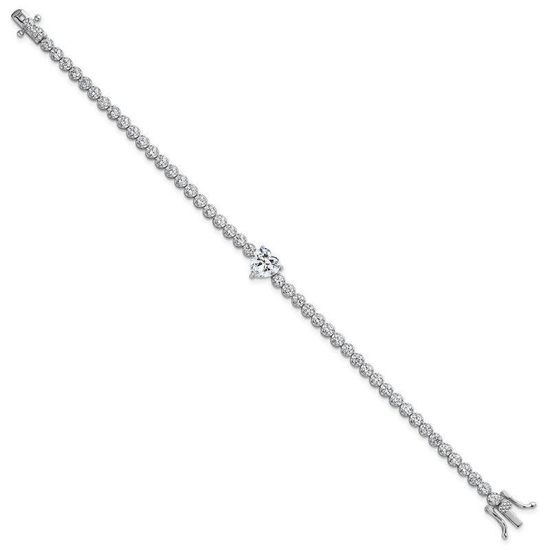 Sterling Silver Rhodium Plated Polished Round and Heart CZ 7.25in Bracelet