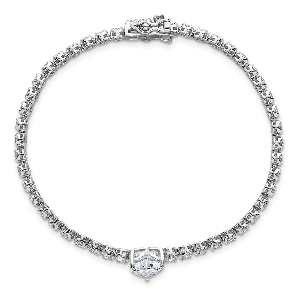 Sterling Silver Rhodium Plated Polished Round and Heart CZ 7.25in Bracelet