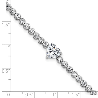 Sterling Silver Rhodium Plated Polished Round and Heart CZ 7.25in Bracelet