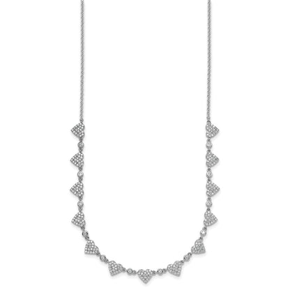 Sterling Silver Rhodium Plated Pave CZ Small Hearts 16in W/ 2in Ext Necklace