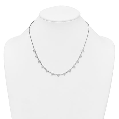 Sterling Silver Rhodium Plated Pave CZ Small Hearts 16in W/ 2in Ext Necklace