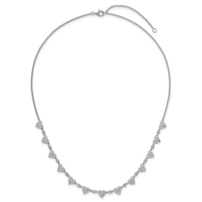 Sterling Silver Rhodium Plated Pave CZ Small Hearts 16in W/ 2in Ext Necklace