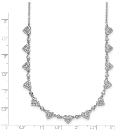 Sterling Silver Rhodium Plated Pave CZ Small Hearts 16in W/ 2in Ext Necklace