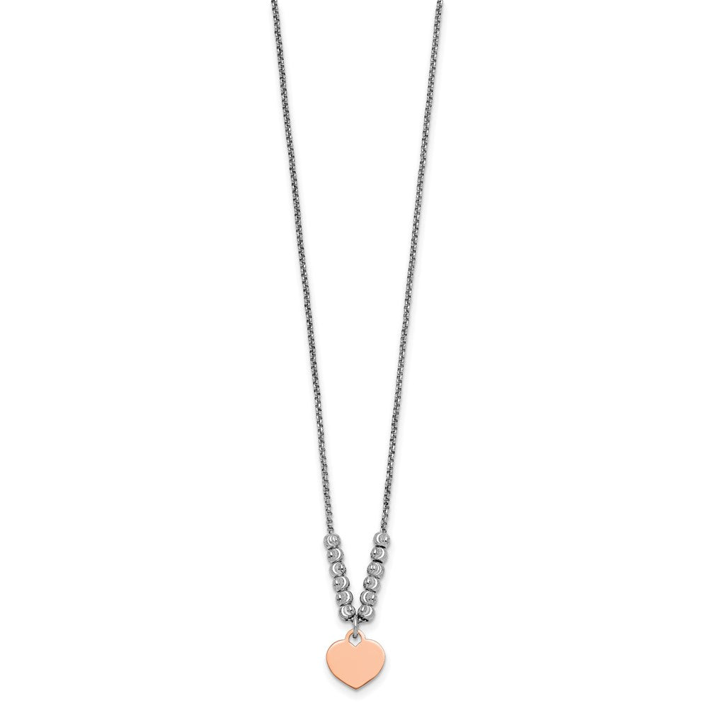 Sterling Silver Rhodium-Plated Rose Gold-Plated Heart 16in 1in Ext Necklace