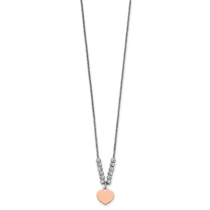 Sterling Silver Rhodium-Plated Rose Gold-Plated Heart 16in 1in Ext Necklace