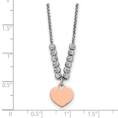 Sterling Silver Rhodium-Plated Rose Gold-Plated Heart 16in 1in Ext Necklace