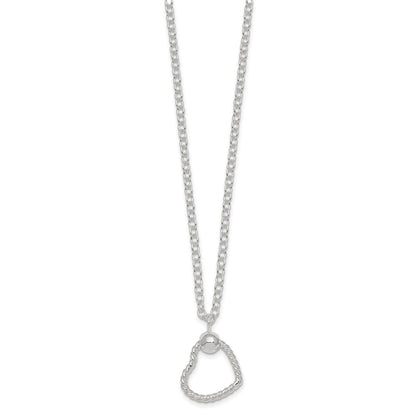 Sterling Silver Polished and Twisted Heart 18 Inch Necklace