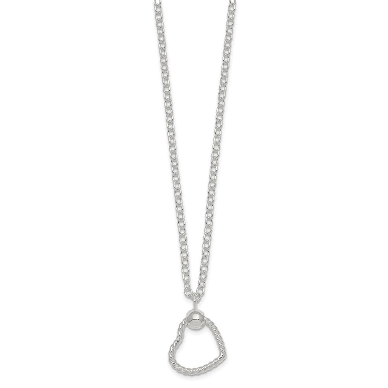 Sterling Silver Polished and Twisted Heart 18 Inch Necklace