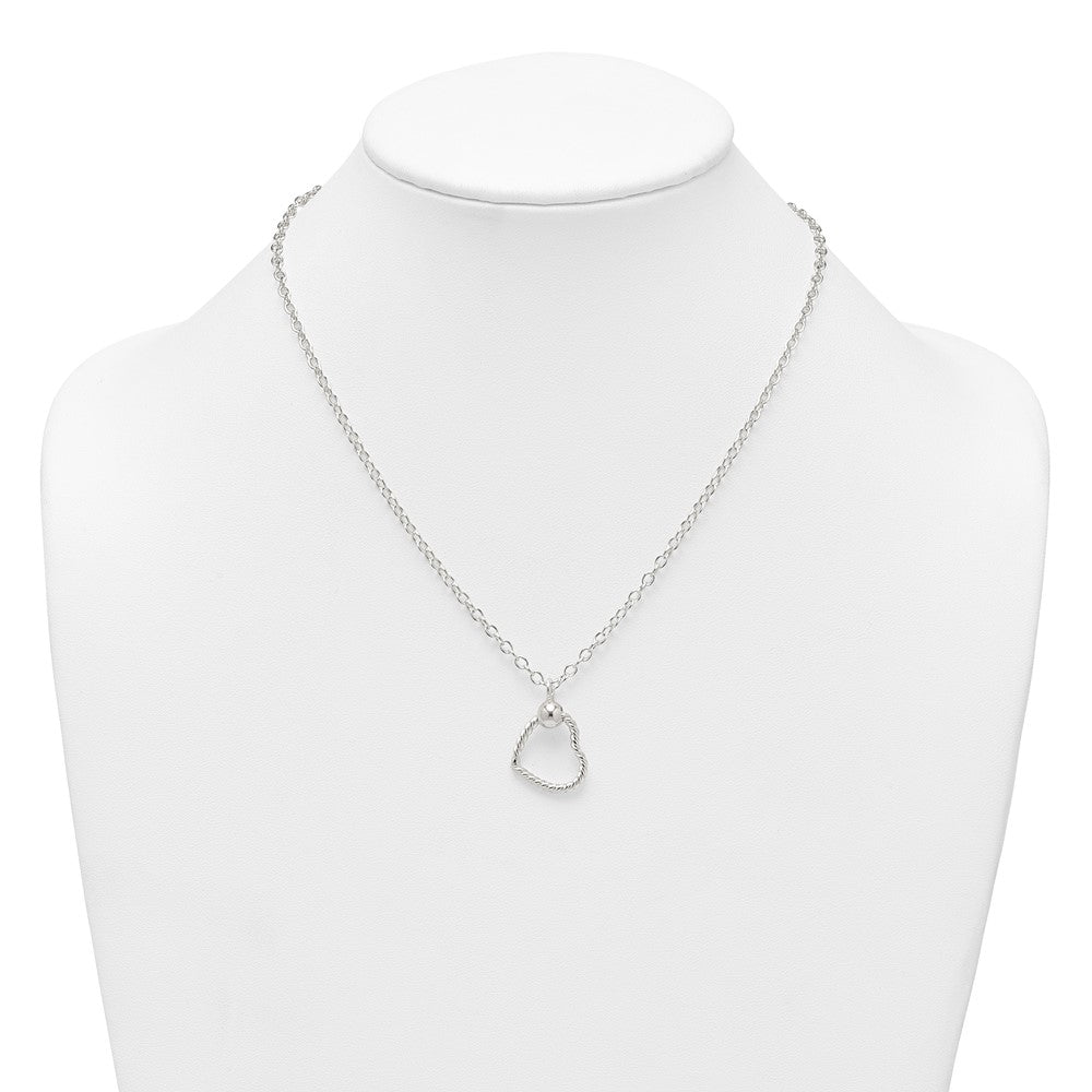 Sterling Silver Polished and Twisted Heart 18 Inch Necklace