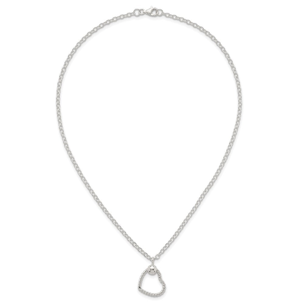 Sterling Silver Polished and Twisted Heart 18 Inch Necklace