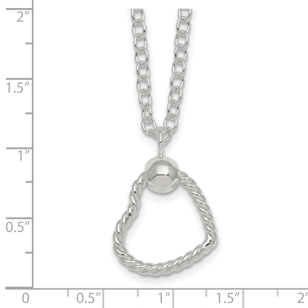 Sterling Silver Polished and Twisted Heart 18 Inch Necklace