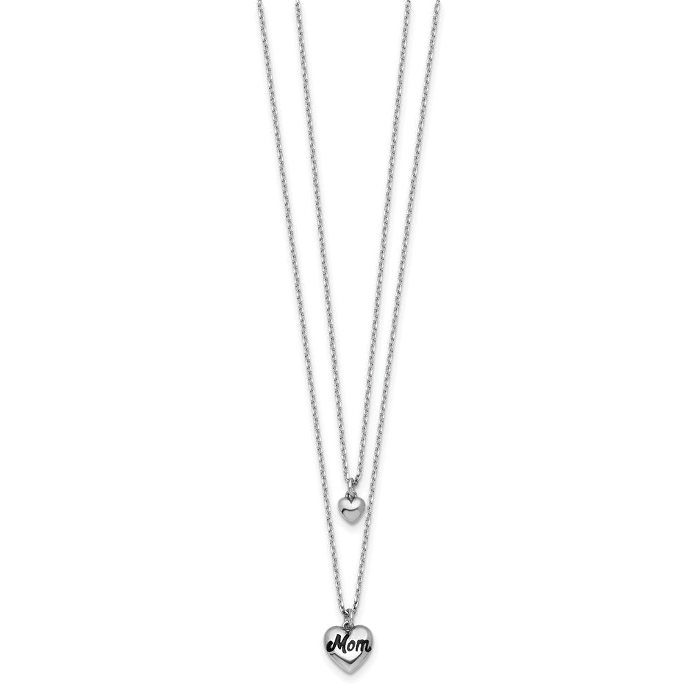 Sterling Silver Rhodium Plated 2 Strand Enamel Mom Heart w/1in Ext Necklace