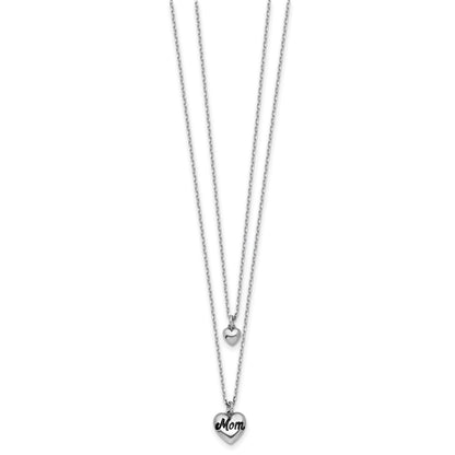 Sterling Silver Rhodium Plated 2 Strand Enamel Mom Heart w/1in Ext Necklace