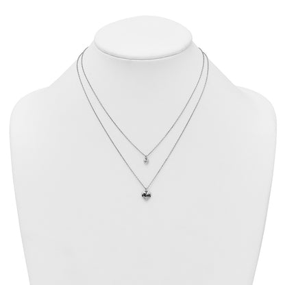 Sterling Silver Rhodium Plated 2 Strand Enamel Mom Heart w/1in Ext Necklace