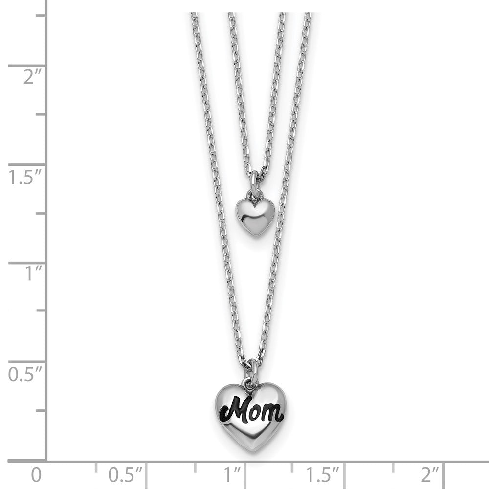 Sterling Silver Rhodium Plated 2 Strand Enamel Mom Heart w/1in Ext Necklace