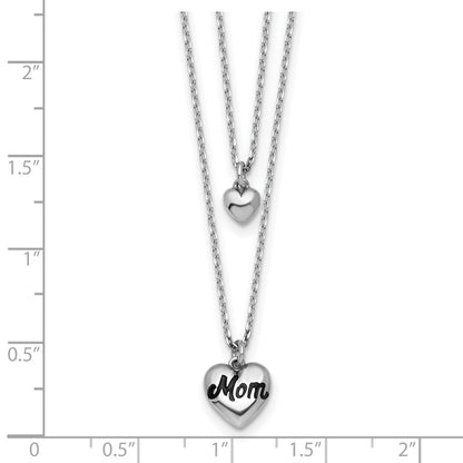 Sterling Silver Rhodium Plated 2 Strand Enamel Mom Heart w/1in Ext Necklace