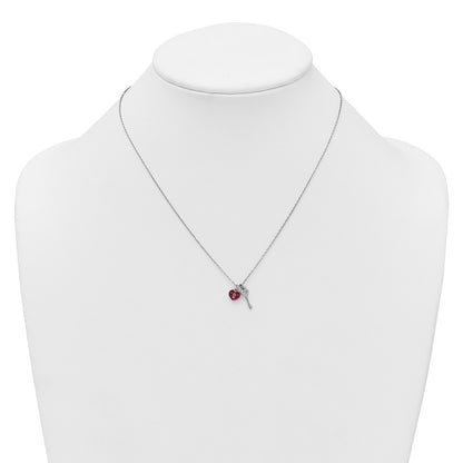 Sterling Silver Rhod-Plat Enamel Heart Lock W/key 16in w/1in Ext Necklace