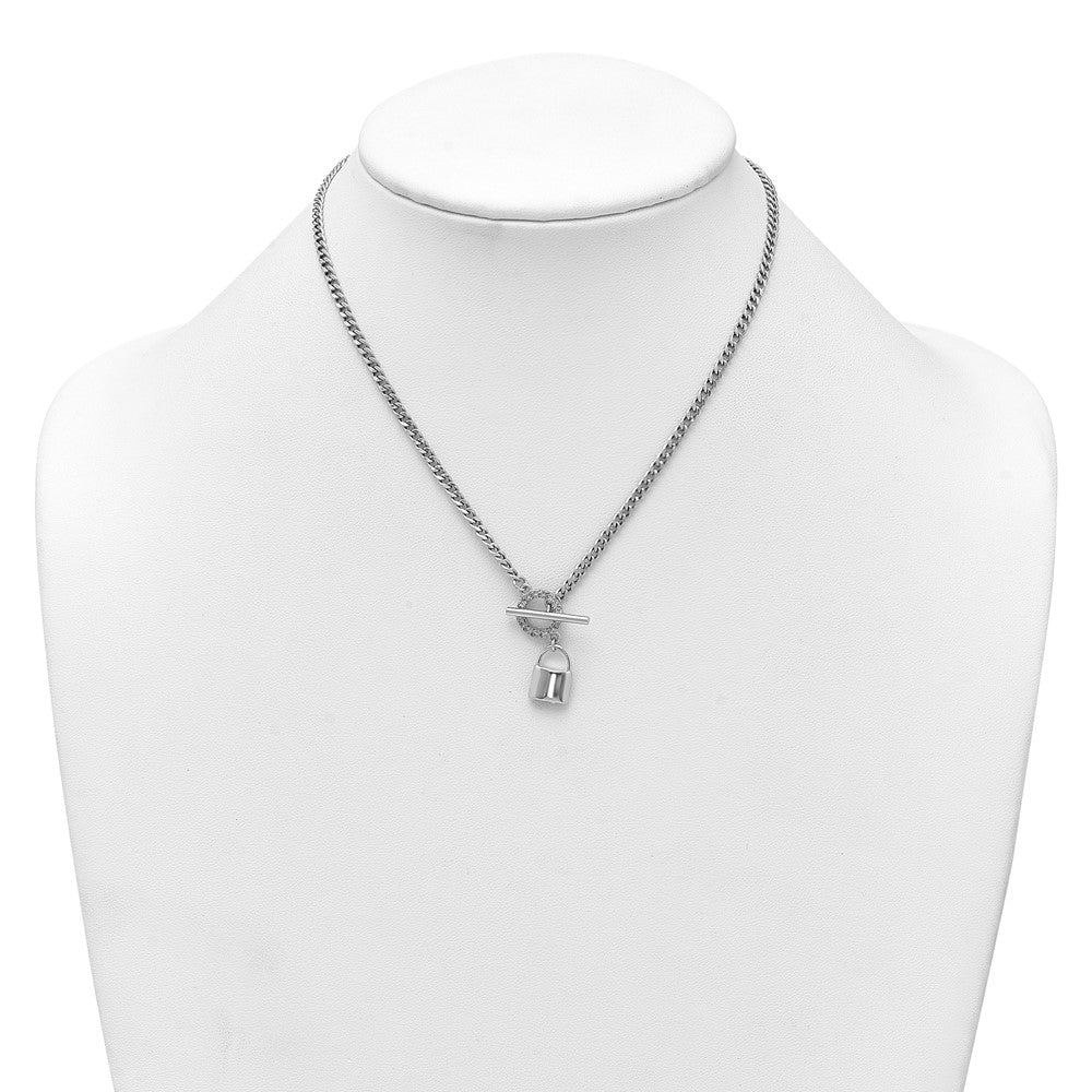 Sterling Silver Rhodium-Plated CZ 16 w/2in Ext Lock Pendant Necklace