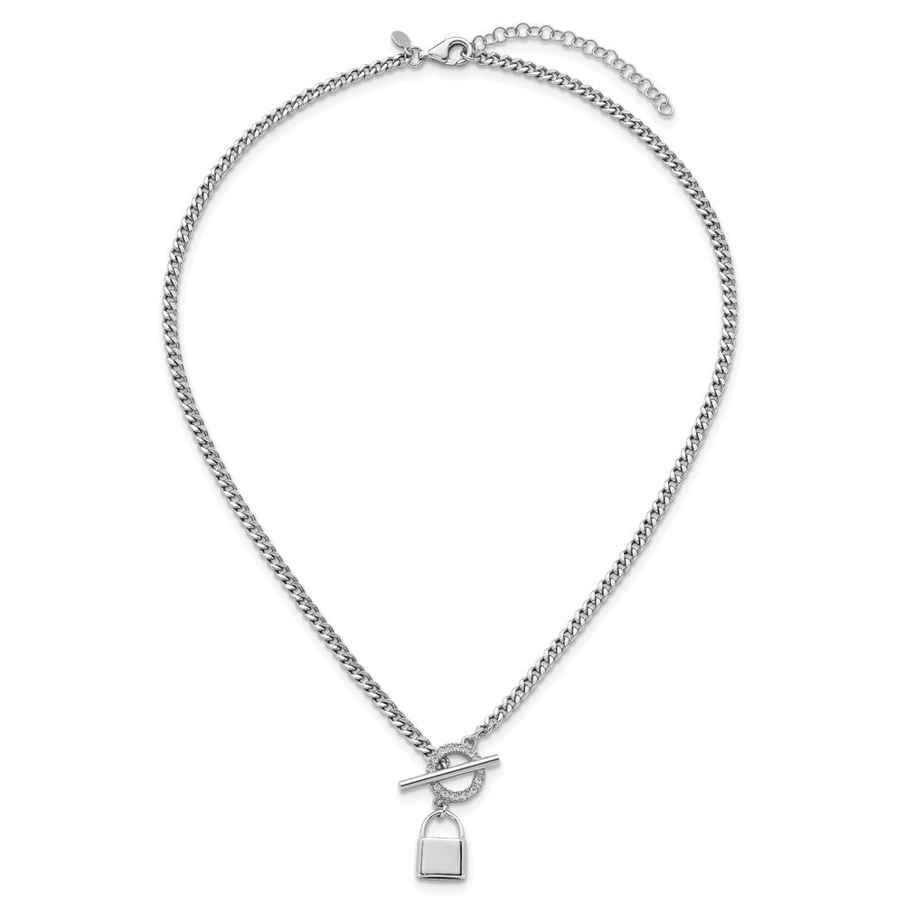 Sterling Silver Rhodium-Plated CZ 16 w/2in Ext Lock Pendant Necklace