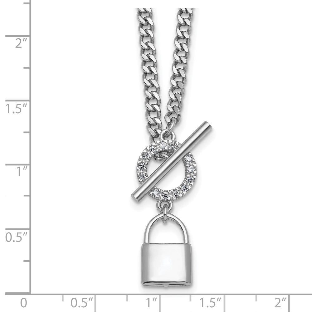 Sterling Silver Rhodium-Plated CZ 16 w/2in Ext Lock Pendant Necklace