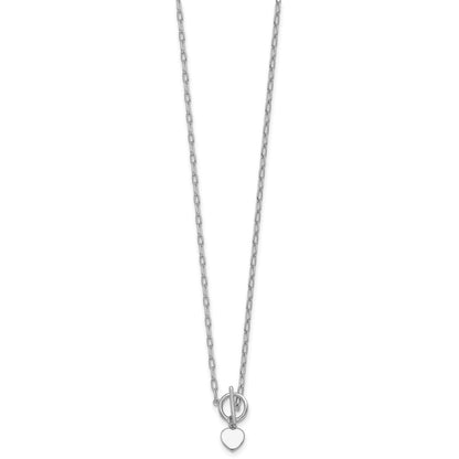 Sterling Silver Rh-Pltd Heart Paperclip Link 16in W/ 2in Ext Necklace