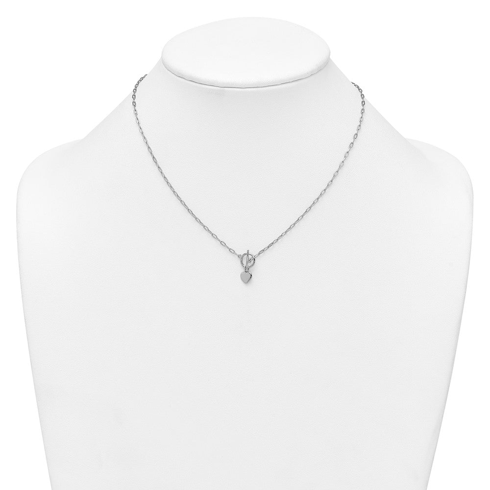 Sterling Silver Rh-Pltd Heart Paperclip Link 16in W/ 2in Ext Necklace