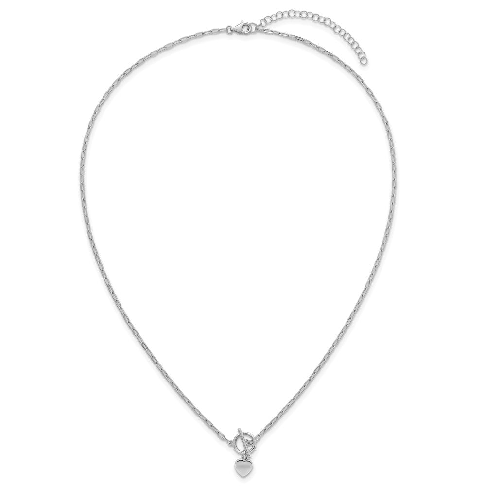 Sterling Silver Rh-Pltd Heart Paperclip Link 16in W/ 2in Ext Necklace