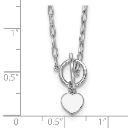 Sterling Silver Rh-Pltd Heart Paperclip Link 16in W/ 2in Ext Necklace