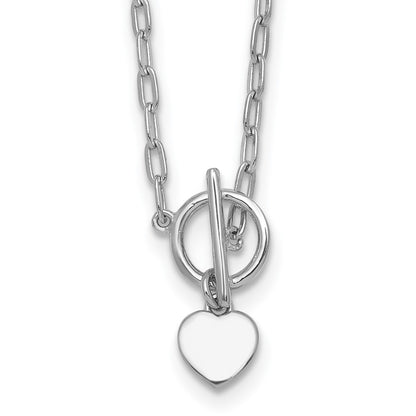 Sterling Silver Rh-Pltd Heart Paperclip Link 16in W/ 2in Ext Necklace