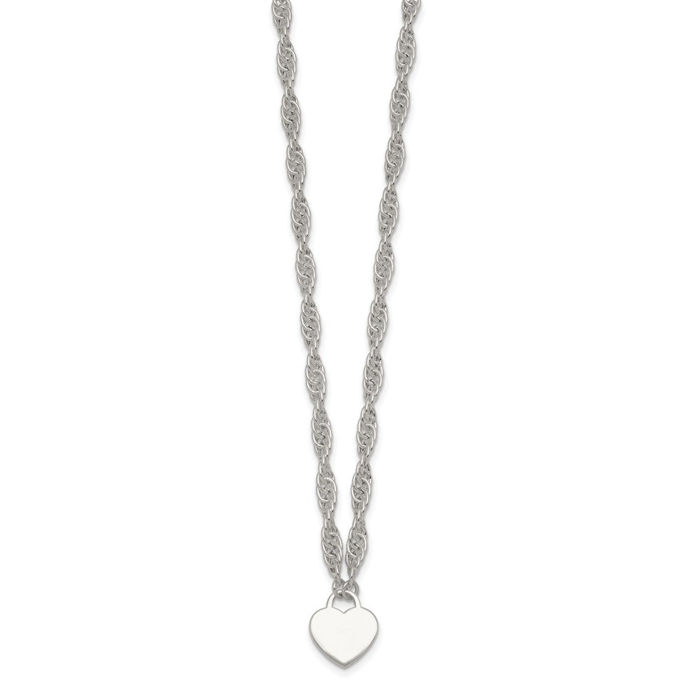 Sterling Silver Polished Engravable Heart 16in w/2in Ext Necklace