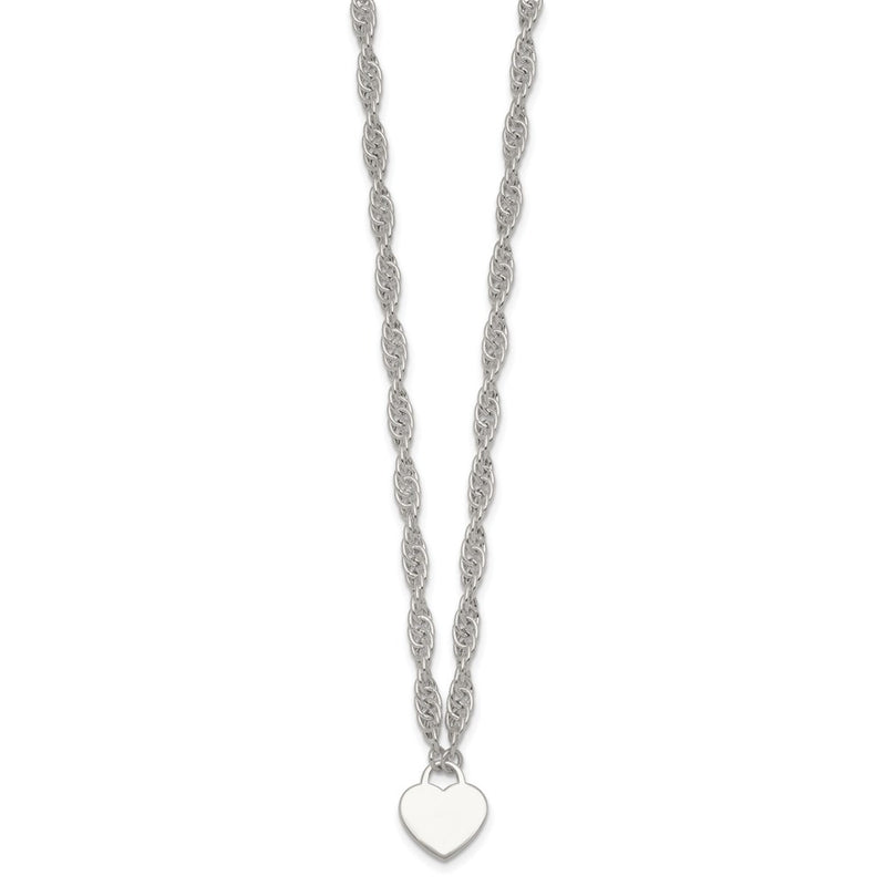 Sterling Silver Polished Engravable Heart 16in w/2in Ext Necklace