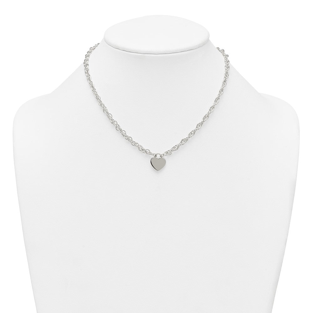 Sterling Silver Polished Engravable Heart 16in w/2in Ext Necklace