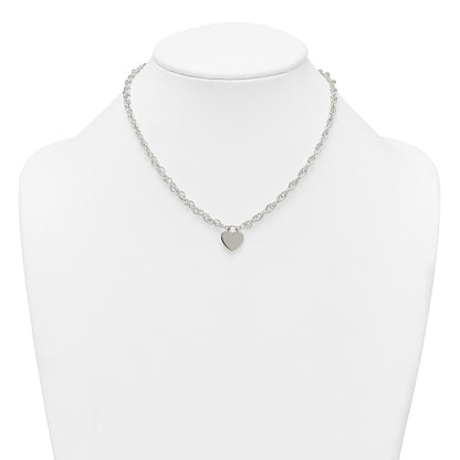 Sterling Silver Polished Engravable Heart 16in w/2in Ext Necklace