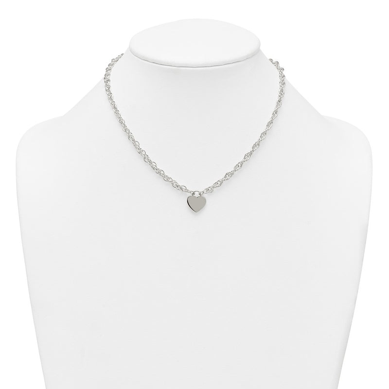 Sterling Silver Polished Engravable Heart 16in w/2in Ext Necklace