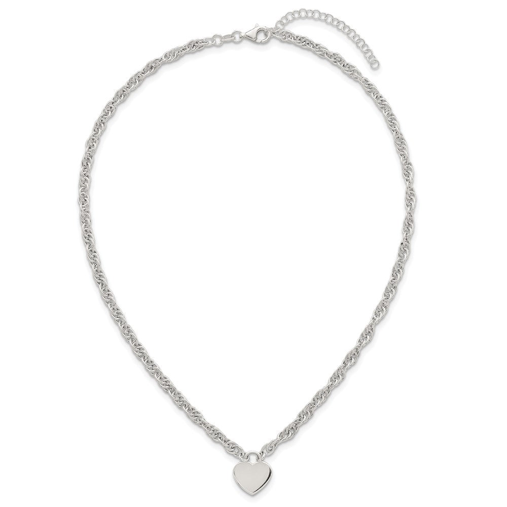Sterling Silver Polished Engravable Heart 16in w/2in Ext Necklace