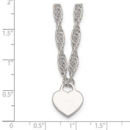 Sterling Silver Polished Engravable Heart 16in w/2in Ext Necklace