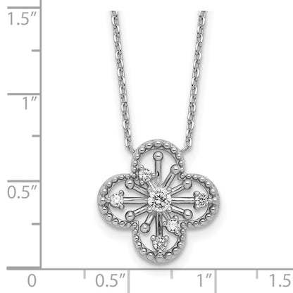 Sterling Silver Rhodium-Plated CZ Clover Shape 16in w/1.25in Ext Necklace
