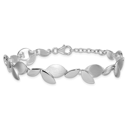 Sterling Silver Rhodium Plated Brushed/polished 7.5 w/.75in Ext. Bracelet