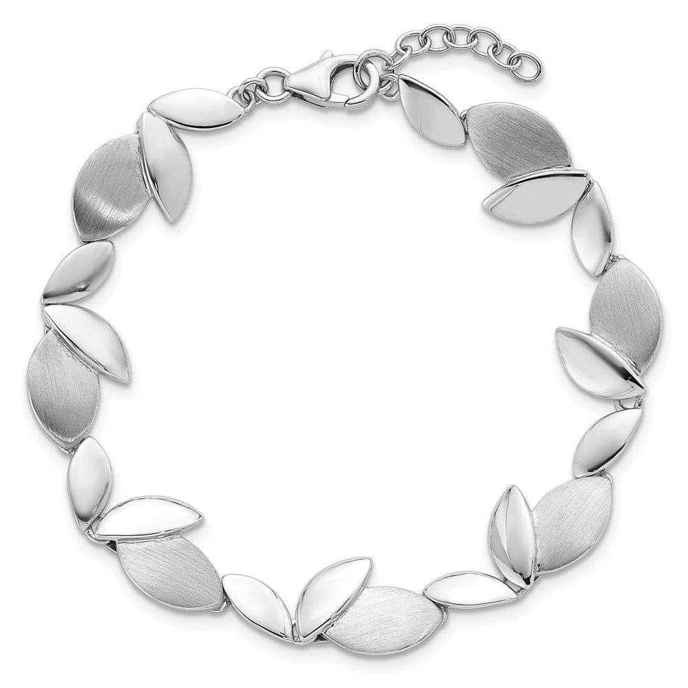 Sterling Silver Rhodium Plated Brushed/polished 7.5 w/.75in Ext. Bracelet