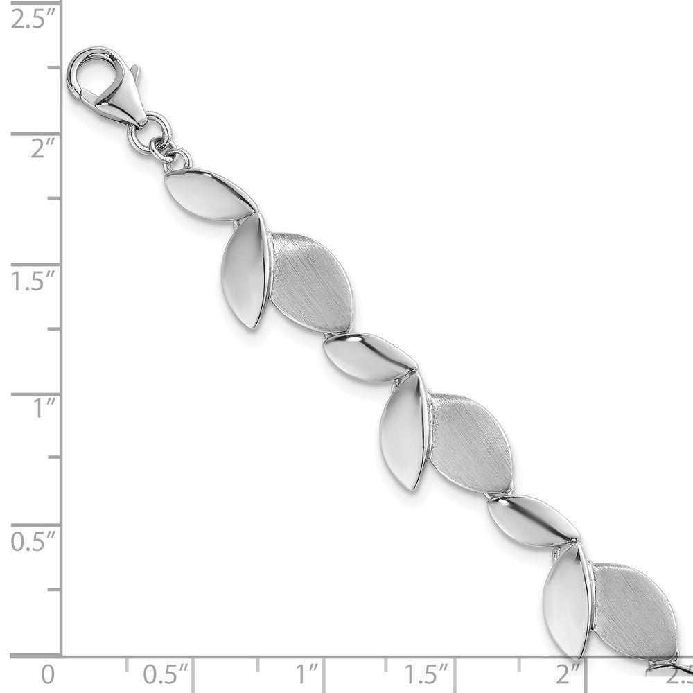Sterling Silver Rhodium Plated Brushed/polished 7.5 w/.75in Ext. Bracelet
