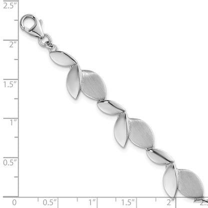 Sterling Silver Rhodium Plated Brushed/polished 7.5 w/.75in Ext. Bracelet