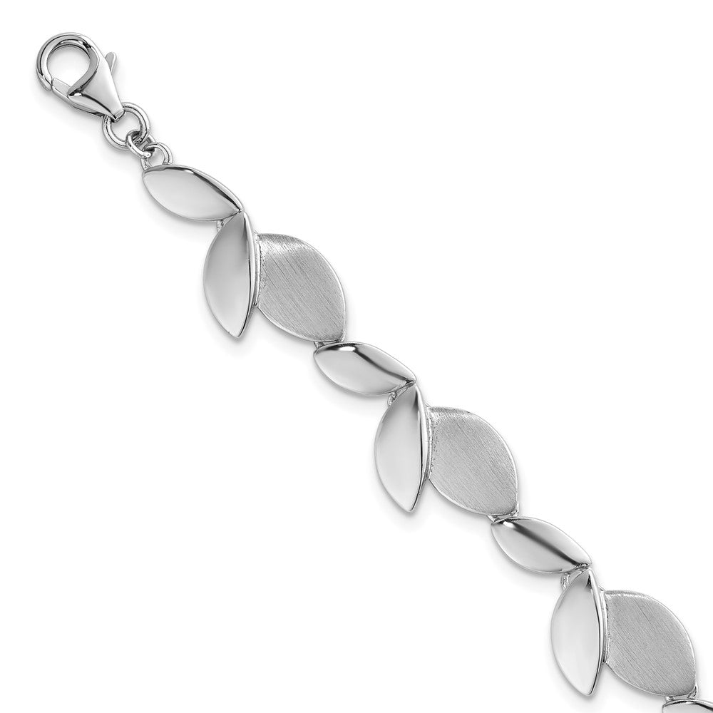 Sterling Silver Rhodium Plated Brushed/polished 7.5 w/.75in Ext. Bracelet