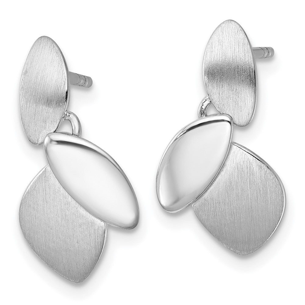 Sterling Silver Rhodium Plated Brushed and Polished Fancy Dangle Earrings