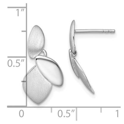 Sterling Silver Rhodium Plated Brushed and Polished Fancy Dangle Earrings